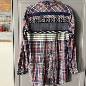 We The Free Park Ranger Mixed Media Plaid Button Down Shirt - Pink and Blue